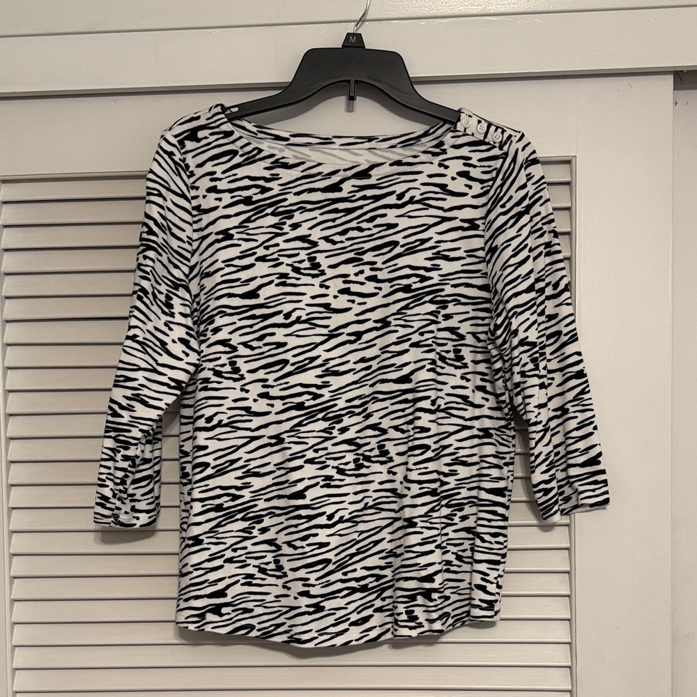 Charter Club Black and White Animal Print Blouse